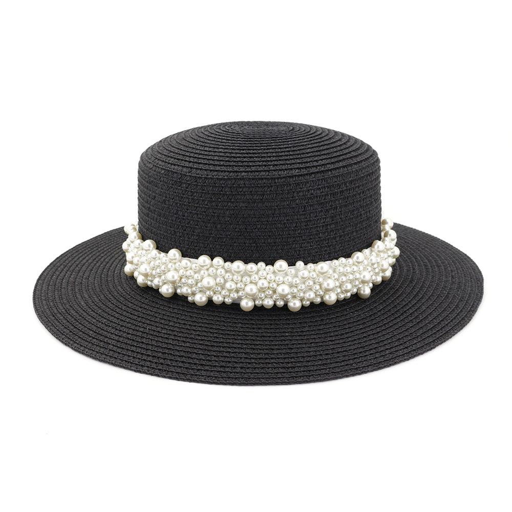 Straw hat pearl big brim women summer outdoor travel beach vacation seaside sun hat sunhat bucket hat 2020