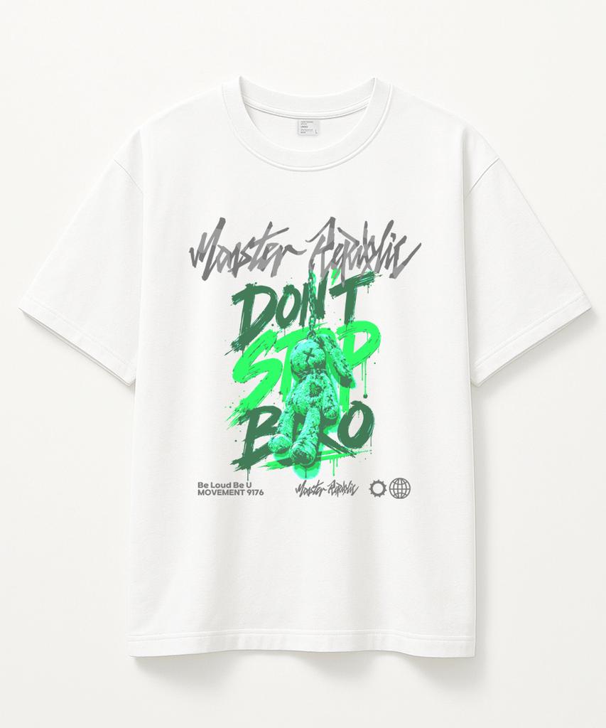 MONSTER REPUBLIC Rabbit Don'T Stop Bro Green T-Shirt White_9176