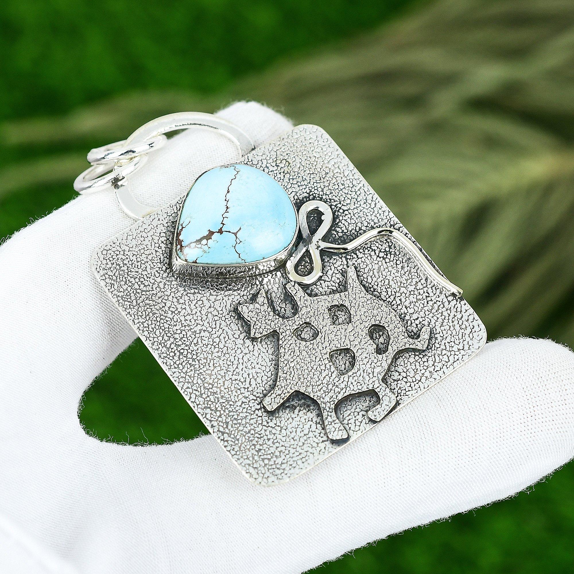 

Friendship Day Sale Natural Tibetan Turquoise Throat Chakra Pendant 925 Silver