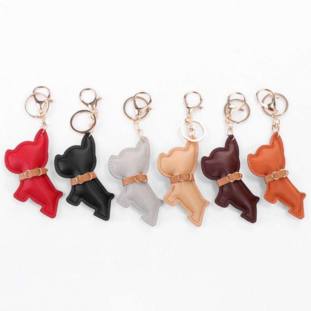 Fashion DIY Super Fierce Bulldog Key Chain Kawaii Dog Car Keychain PU Leather Bag Pendant Bag Accessories