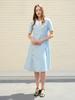L By L White Contrast Collar Sky Blue Herringbone Linen Dress