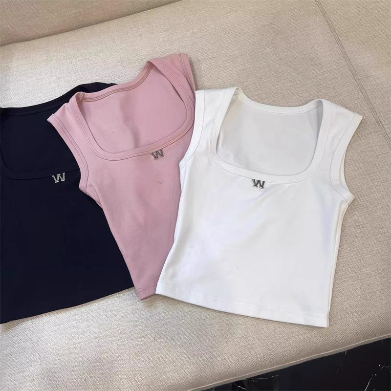 Women's Summer Slimming U-Neck Camisole with Wide Straps and Stylish Letter Label