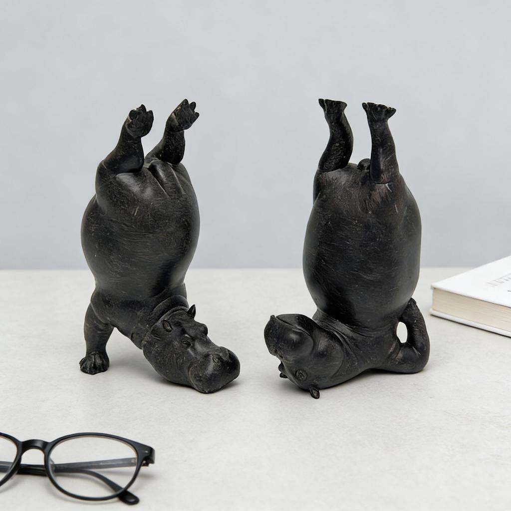 Yoga Hippo Statue Cute Hippopotamus in Meditation Pose Resin Sculpture Funny Desk Decor Unique Gift for Yoga Lovers Relief
