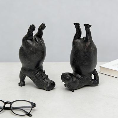 Yoga Hippo Statue Cute Hippopotamus In Meditation Pose Resin Sculpture Funny Desk Decor Unique Gift for Yoga Lovers Relief