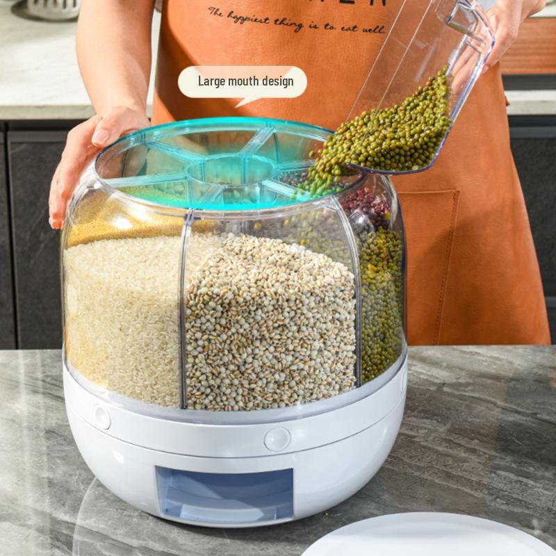 Rotating Rice & Cereal Storage Jar - Insect-Proof, Moisture-Proof, Sealed Compartment
