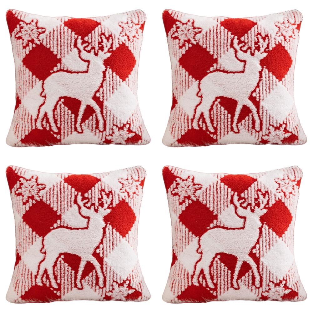 Christmas Decorative Cushion Cover Festival Pillow Case for Sofa Decor (Red Elk)
