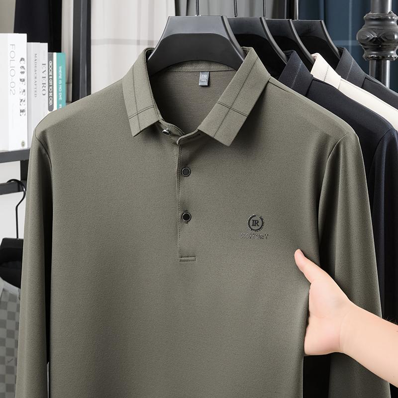 Cotton Wool Thin Men'S Long Sleeved Polo Shirt With Striped Collar Dad'S T-Shirt Men'S Base
