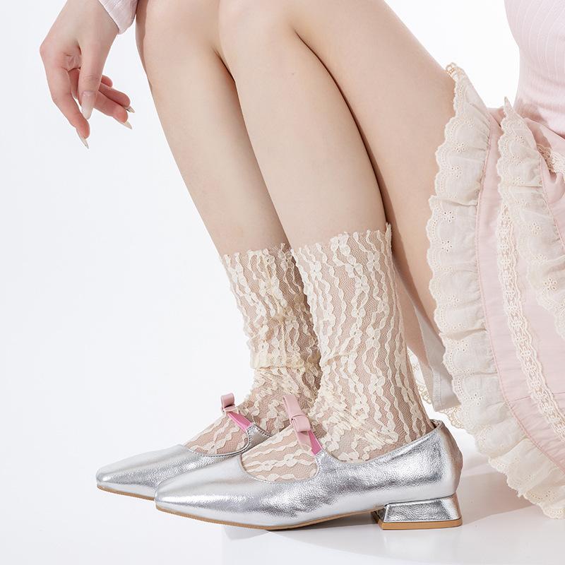 Damen Sommer Dünn Vertikal Ballett Stil Spitze Röhren Stapel Socken