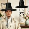 Korean Drama Costume Performance Flat Hat Cosplay Anime Hat Traditional Accessory Stage Wide Brim Accessory Top with Beaded Chain
