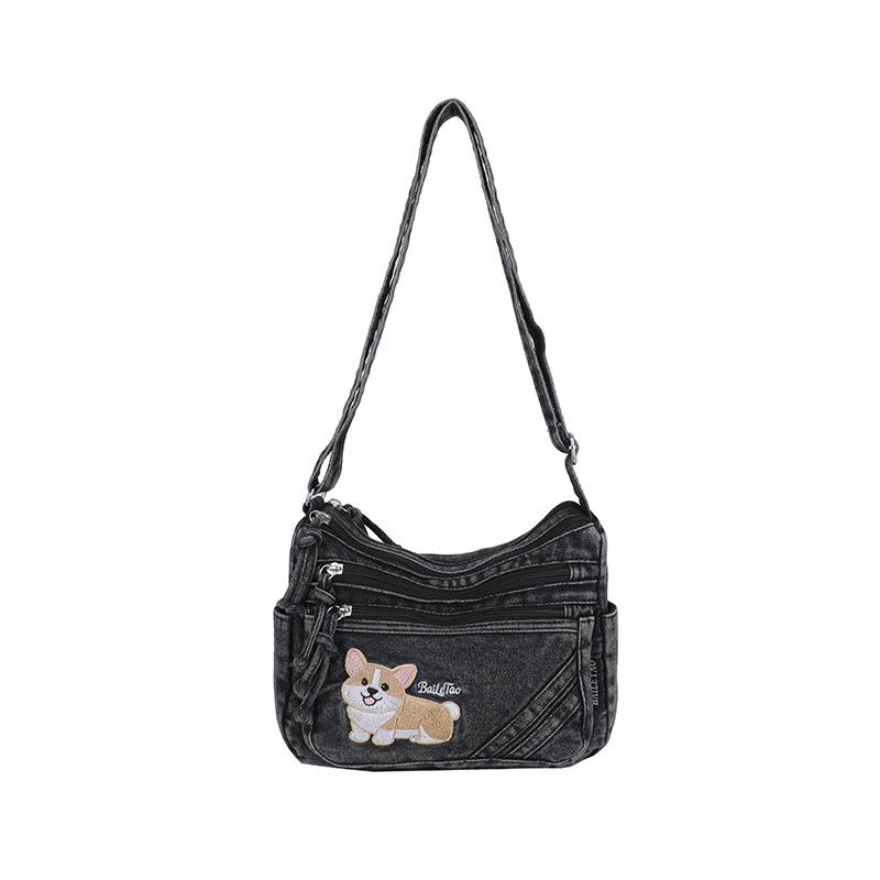 Multi-pocket Dog-pattern Casual Commuting Lightweight Large-capacity Shoulder Bag with Crossbody Strap Casually