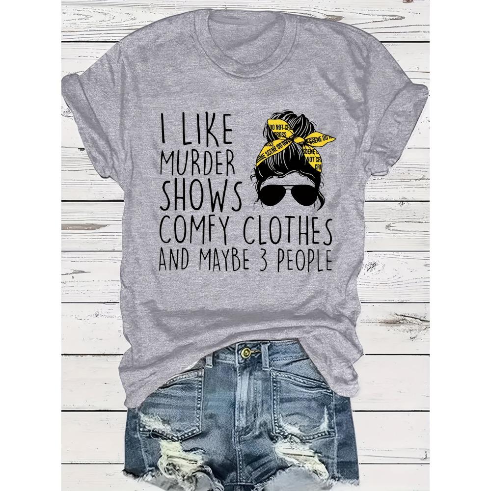 T-shirt da Donna Mi Piacciono i Programmi sull'Omicidio Vestiti Comodi Maglietta da Donna Grafica True Crime Top Bianco Casual
