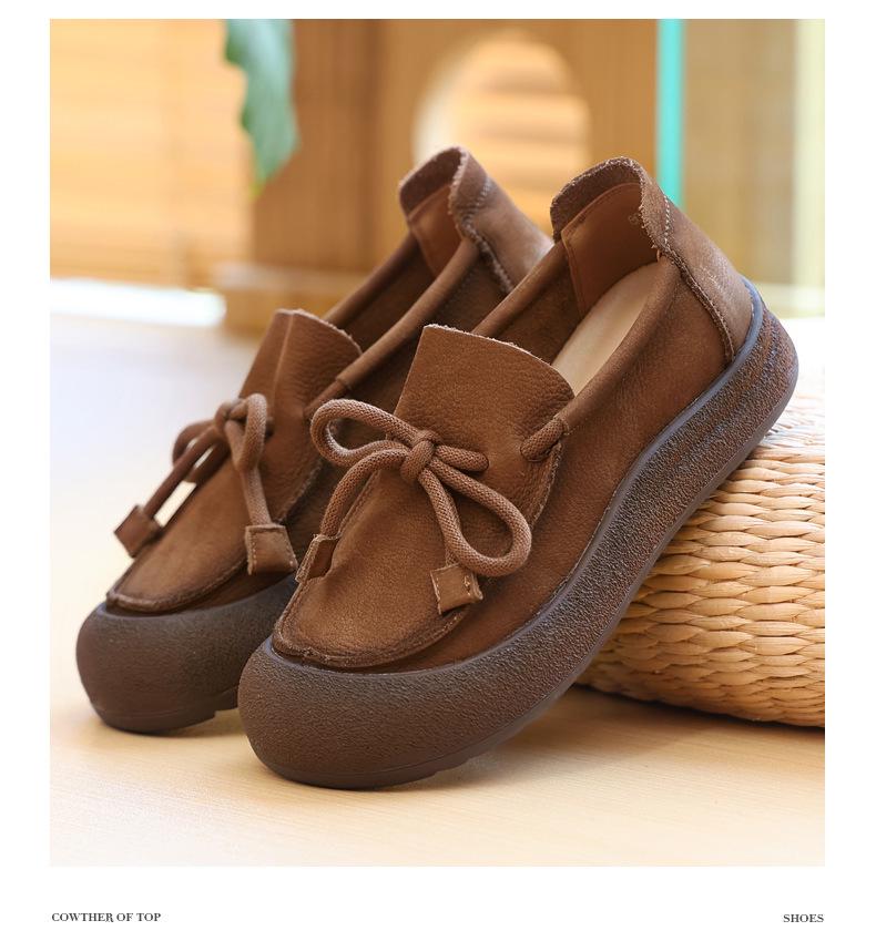 Hot-Selling Women's Vintage Leather Loafers - Soft Sole, Comfortable Round Toe, Slip-On Flats for Autumn (Model 801360)
