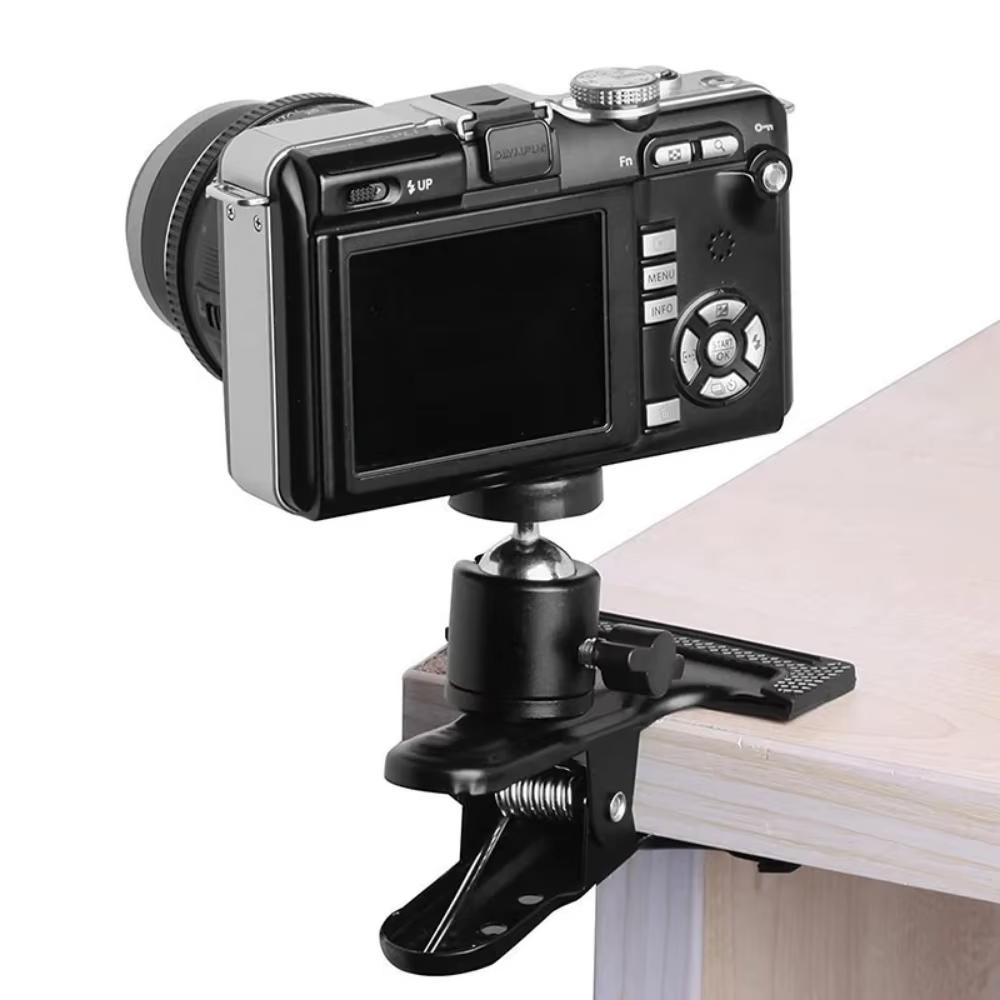 Metal Camera Clip Clamp Flash Holder Mount with 360 Swivel Photography Ball-Head 1/4" Threaded Screw for Camera Tripod SLR DSLR