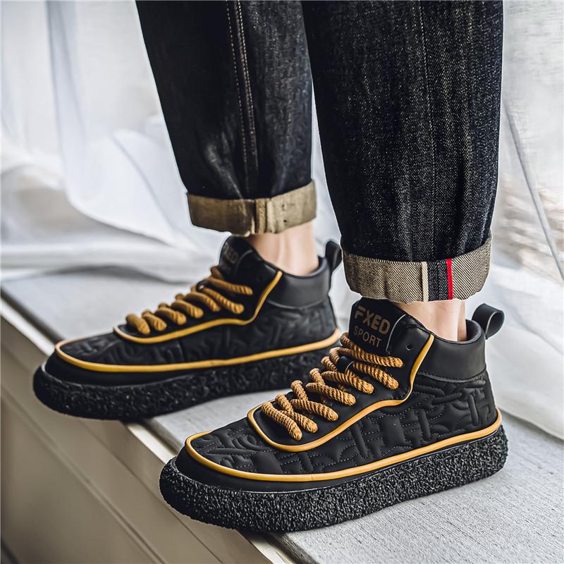 Fashion Autum High Top Boots Men's Leather Shoes Winter Fashion Warm Shoes Outdoor Sneakers Lace Up Non-Slip Running Ankle Boots Male