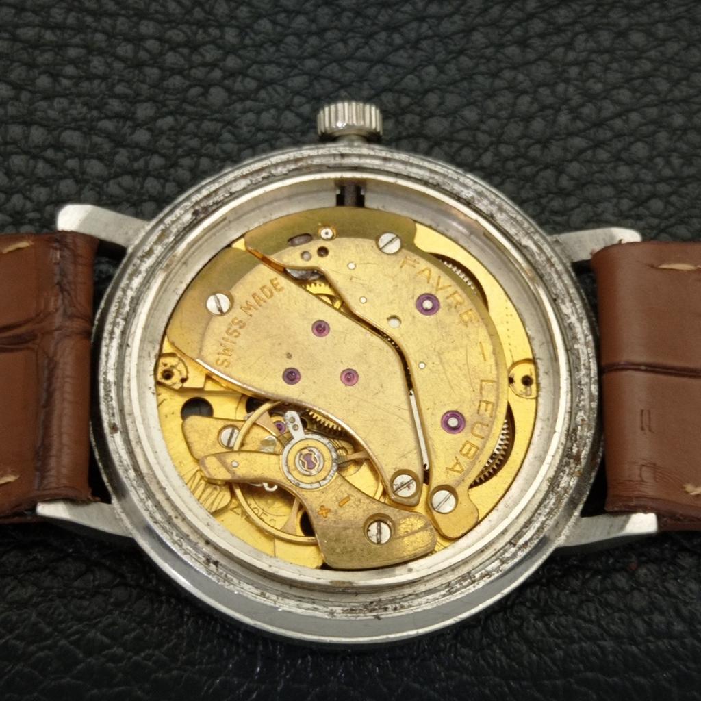 HAND-WINDING VINTAGE FAVRE LEUBA 253 SEA CHIEF SWISS MENS BROWN WATCH A702047-5 R208-a702047