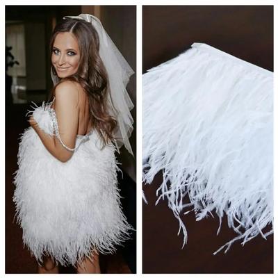 Feather1Meter Colored Natural Ostrich Feathers Fringe Trim 8-10CM 10-15CM Ribbon Hair Feather for Clothes Wedding Decor Sewing Trimming