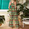 Women's Fashion Christmas  Print Casual Retro Sleeveless Button Jumpsuit