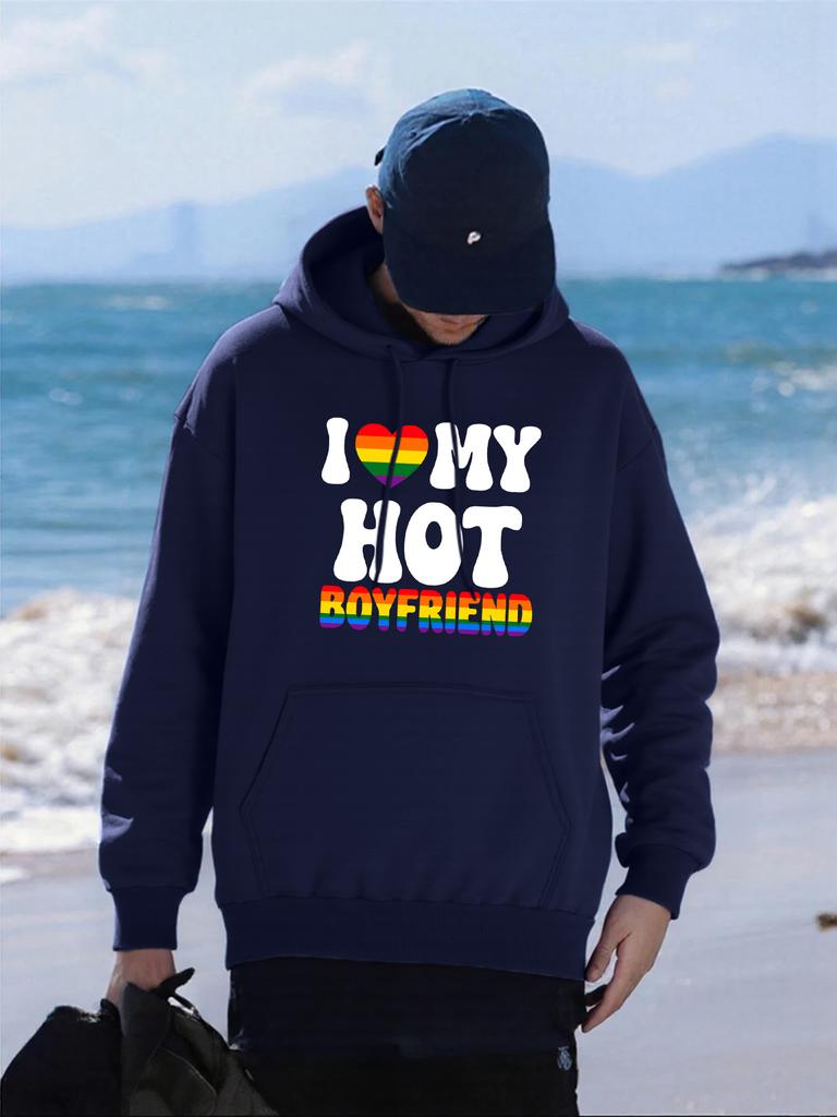 I Love Hot Boyfriend Printing Men Hoodies Casual Loose Sportswear Vintage All-Match Clothes Fleece Autumn Man Streetwear