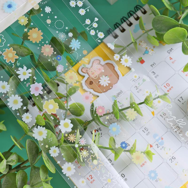 5 Rollen Transparentes Dekorband Pet Wasserdicht Selbstklebend Blumen Gänseblümchen Muster Dekoratives Masking Tape DIY Dekorband