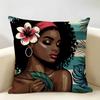 African Black Girls Fashion Cushion Cover Natural Linen Organic Fabric DoubleSided Printing Room Sofa Decor Pillow Case