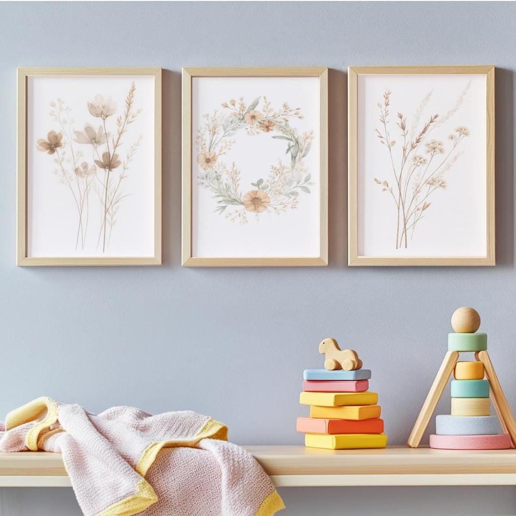 Set di Quadri da Parete in Tela Floreale Acquarello Boho, Stampe Ghirlanda Botanica, Decorazioni per Casa Minimaliste per Nursery Soggiorno Camera da Letto, Regali