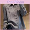 Spring Korean Style Gray Long Sleeve Shirt With 3d Print For Work And Casual Wear