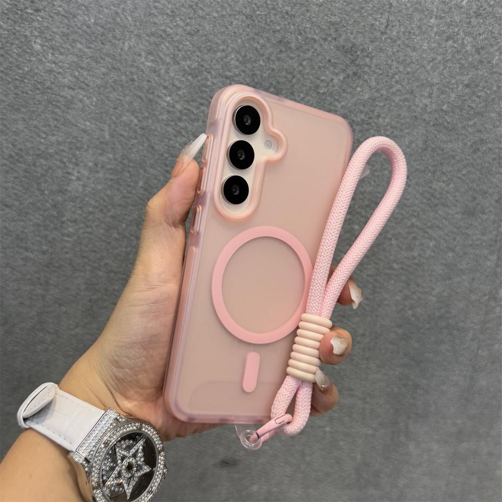 Magnetic Lanyard Matte Case for Samsung Galaxy S26 Ultra S25 Edge S24 Plus A26 A36 A15 A16 Hand Wrist Strap Frosted Cover