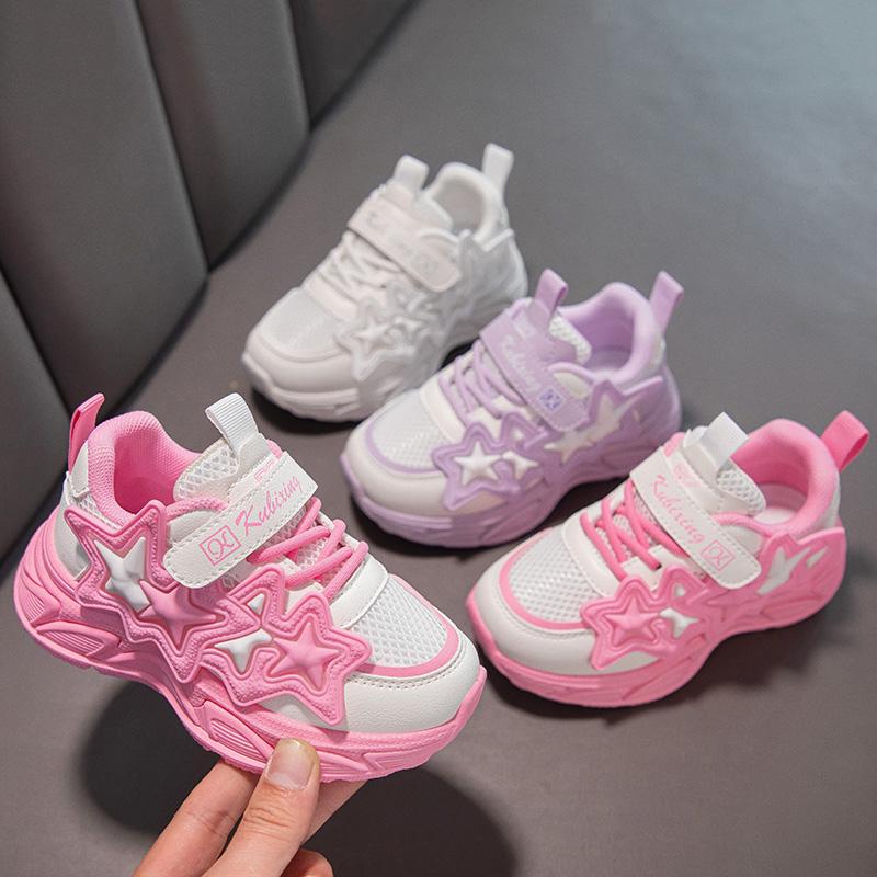Girls Sports Shoes Fashion Classic Kids Casual Sneakers Children Running Shoes Air Mesh with Stars Breathable 2024 Spring Summer