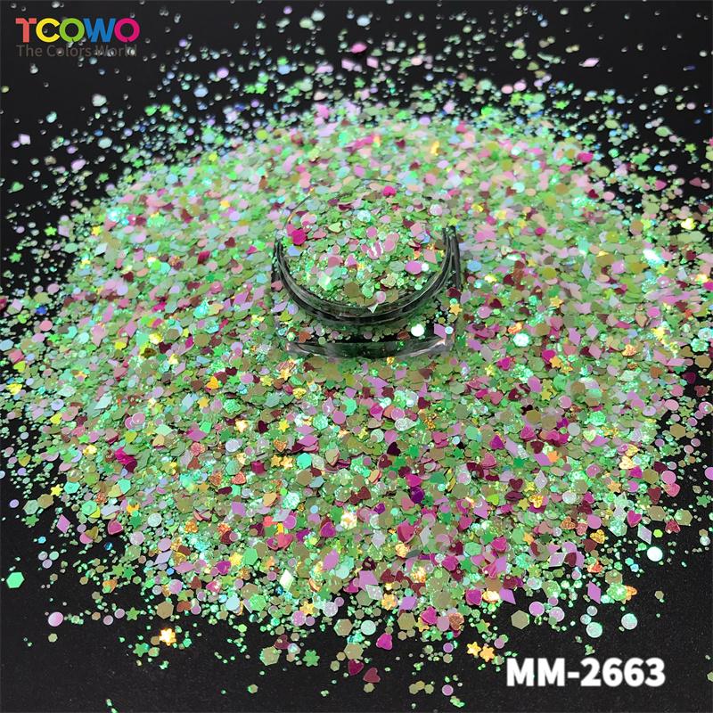 Iridescent Color Mix Heart Star Hexagon Shape Nail Eye Glitter for Resin Tumblers Crafts Makeup Festival Party