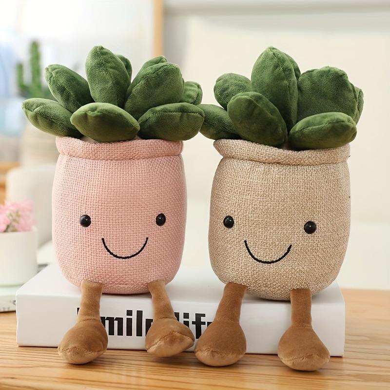 Succulent Plants Stuffed Toy For Kids, Soft Simulation Potted Plush Toy Doll,Potted Plant Decor Desk Window Decoration Gif