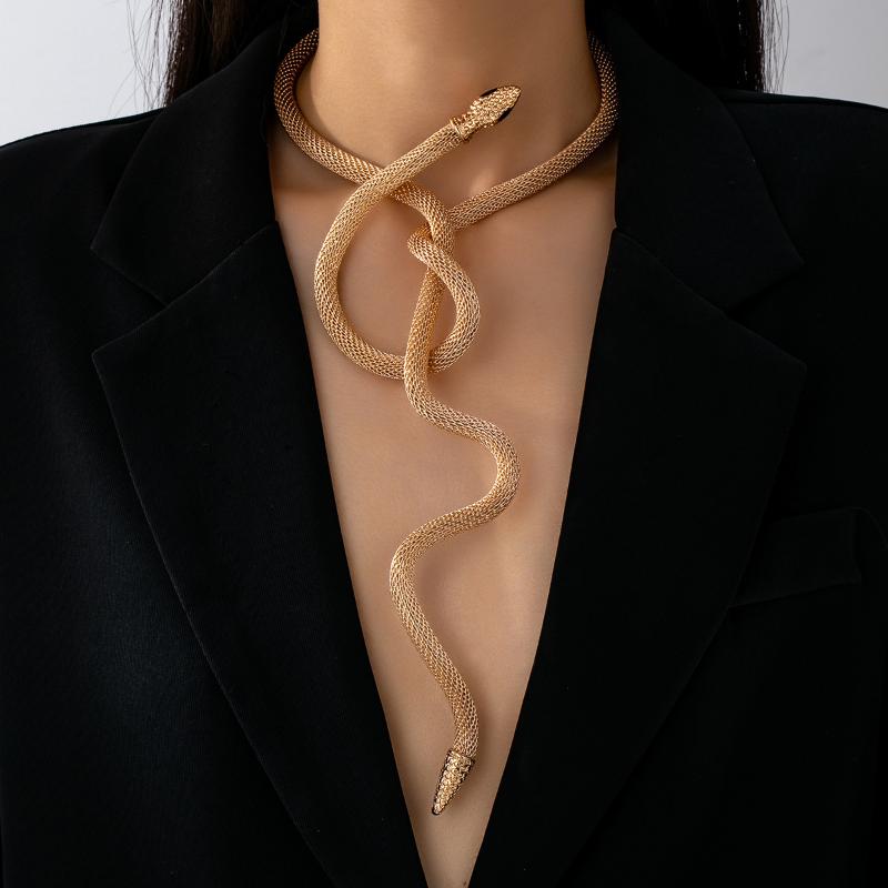 Punk Snake Bendable Choker Adjustable Y-Shaped Metal Snake Wrap Necklace Personality Jewelry Accessory