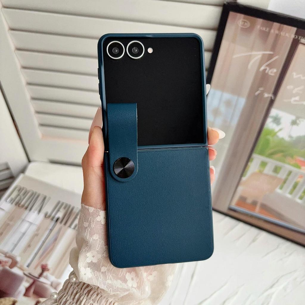 Samsung ZFlip8 Leather Finger Ring Buckle Case, Compatible with ZFlip7/6/5 Foldable Phones