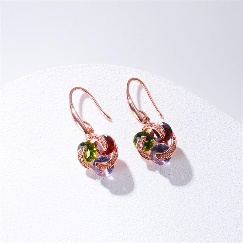 Boucles d'oreilles élégantes en zircon: Design de moulin à vent en diamants colorés pour femmes