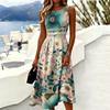 Ärmelloses Freizeitkleid für Damen Rundhalsausschnitt Blumenprint Midi-Kleid A-Linien-Silhouette Bequeme Passform Sommer-Outfit