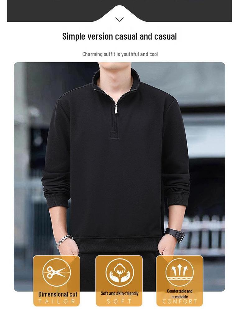 Unisex-Kapuzenpullover mit halbhohem Kragen und Reißverschluss, samtgefüttert, lange Ärmel, lässige, lockere Passform, Basisschicht für Paare im Frühling/Herbst