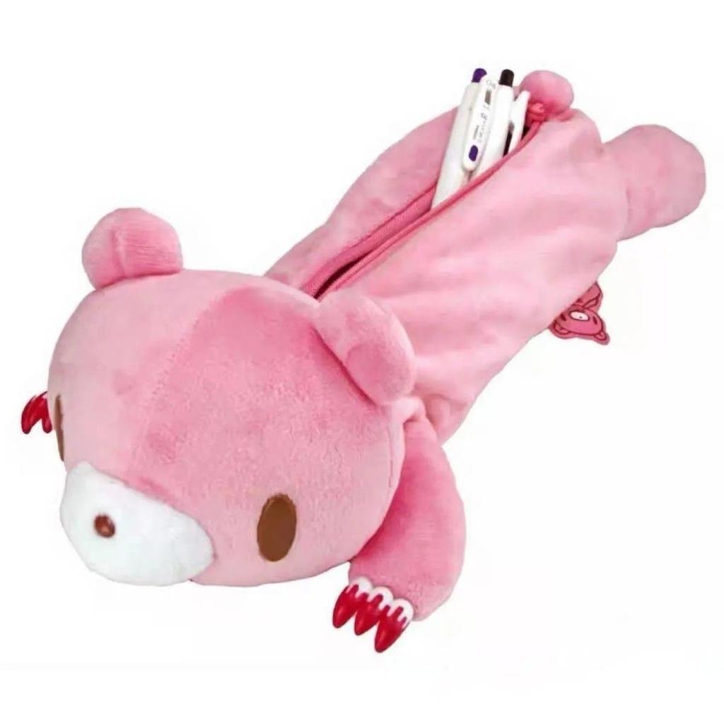 Y2K Bloody Bear Knitted Pencil Case Pink Bear Crochet Makeup Bag Gothic Aesthetic Stationery Pouch Harajuku School Supplies