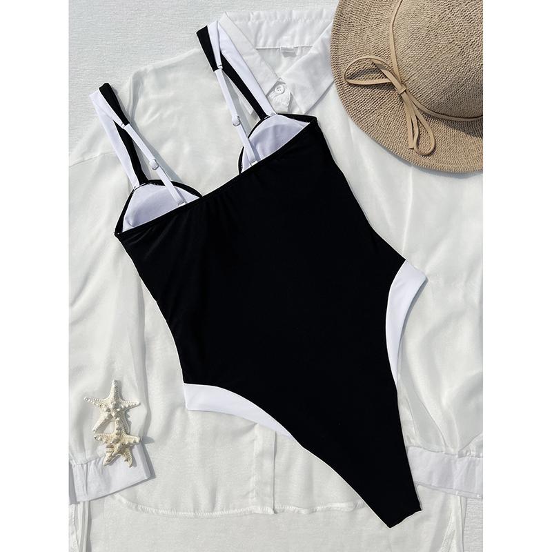Splicing U Neck High Leg Cut One Piece Swimsuit Women Swimwear Female Monokini Bather Bathing Suit Swim Beachwear Bodysuit