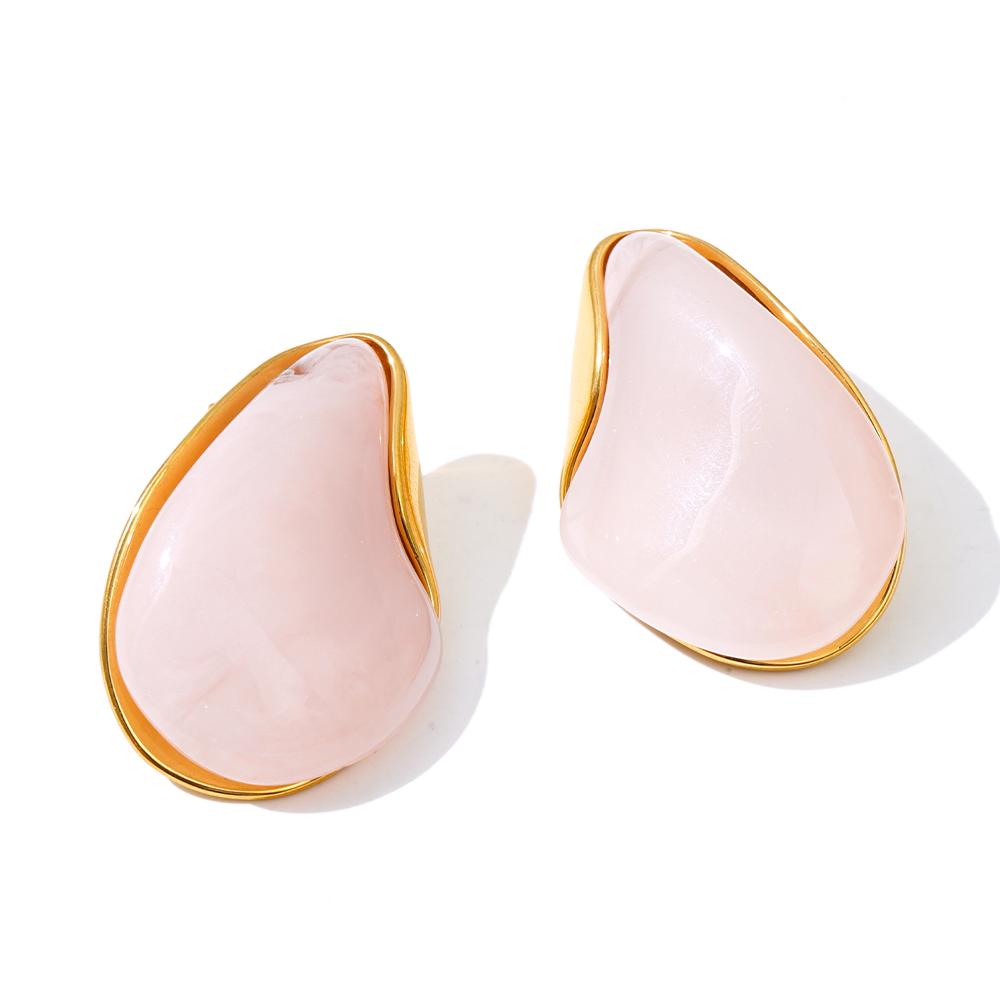 

Yhpup Fashion Resin Acrylic Water Drop Stud Earrings 18K Golden Plated Stainless Steel Y2K Daily Jewelry Pink Beige Amber Green