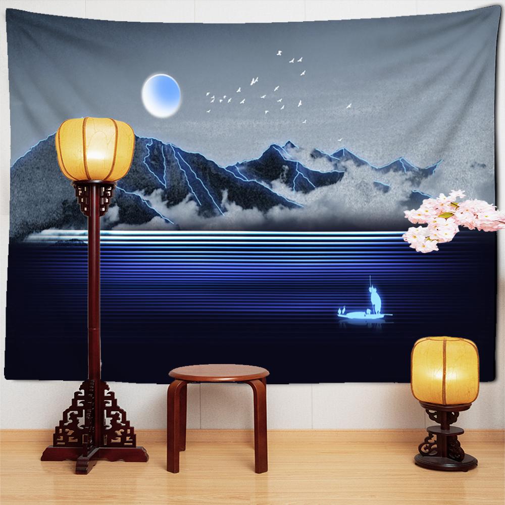 Mountains And Rivers Impression Oil Painting Tapestry Wall Hanging Natural Scenery Bohemian Background Cloth Decor