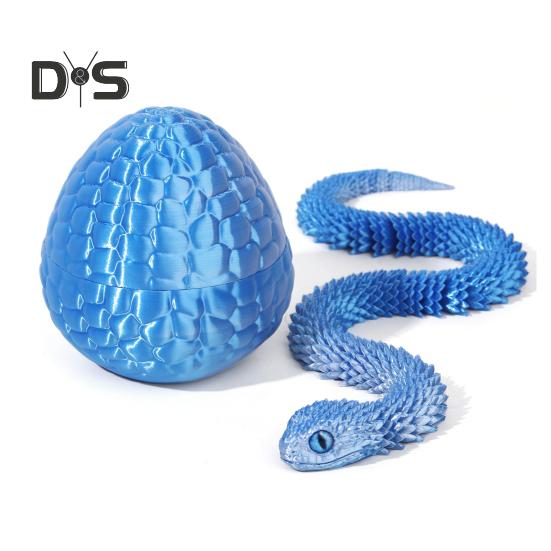 1 Set 3D Printed Snake Egg Figurine Movable Joints Snake Eggshell Figure Fidget Toy Snake Egg with Articulated Snake Inside Desktop Decoration