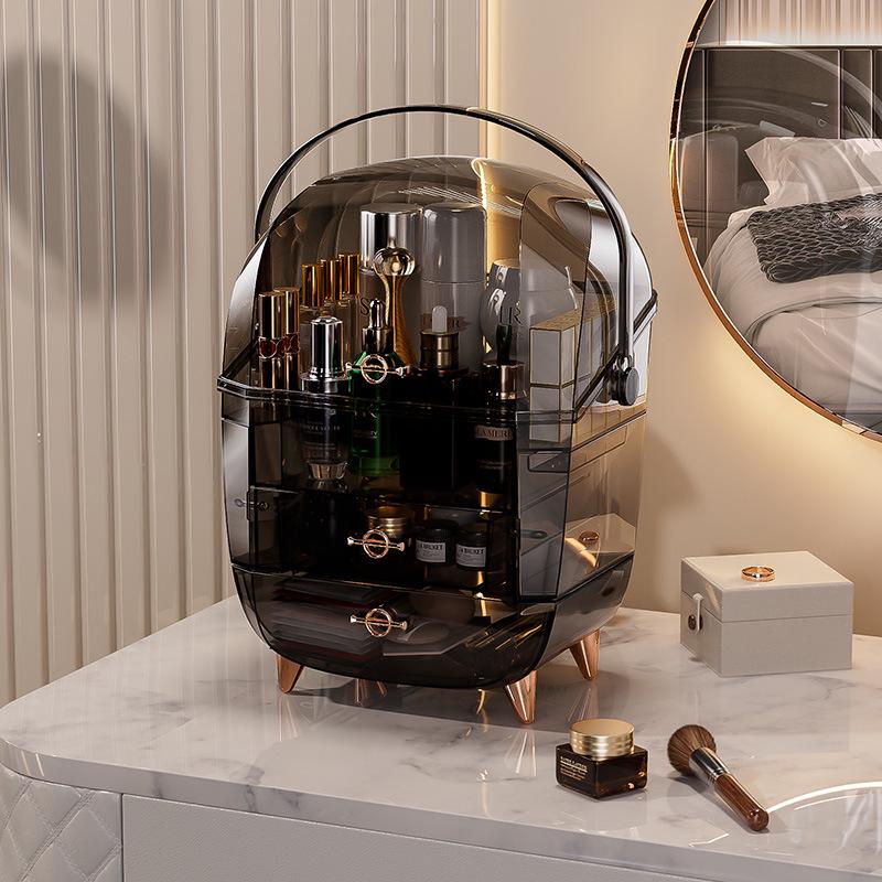 

Large Desktop Cosmetic Organizer: Dustproof, Transparent Box for Skincare, Lipsticks, Perfumes, and Jewelry. 270*205*387 mm