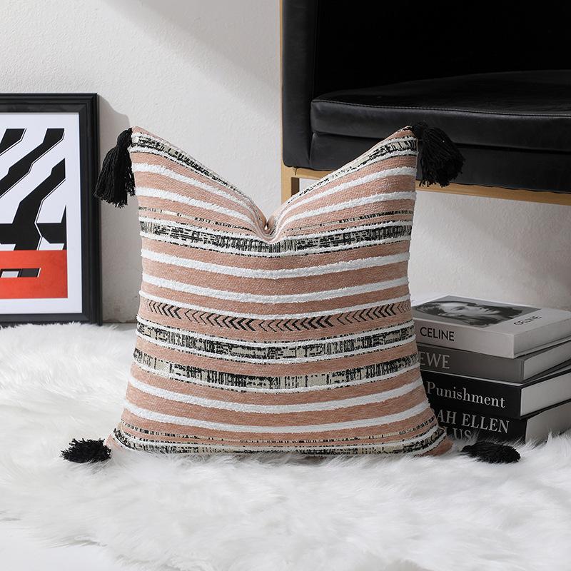 Jacquard Gestreifte Geometrische Quaste Kissenbezug Für Zuhause Sofa Bett Wurfkissenhülle Wohnzimmer Dekorativ