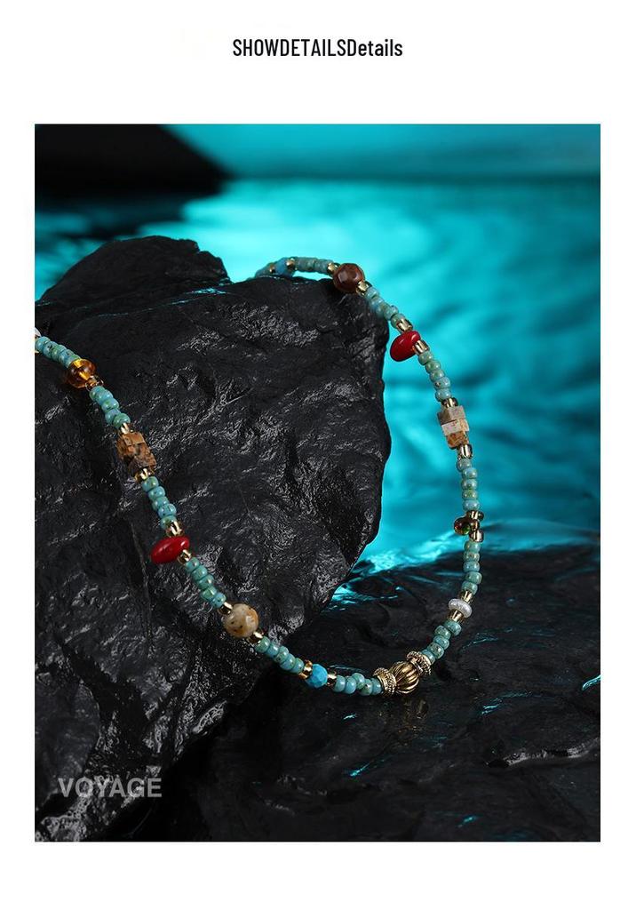Luxury Turquoise Beaded Necklace - Women's Niche Clavicle Choker with Rice Beads