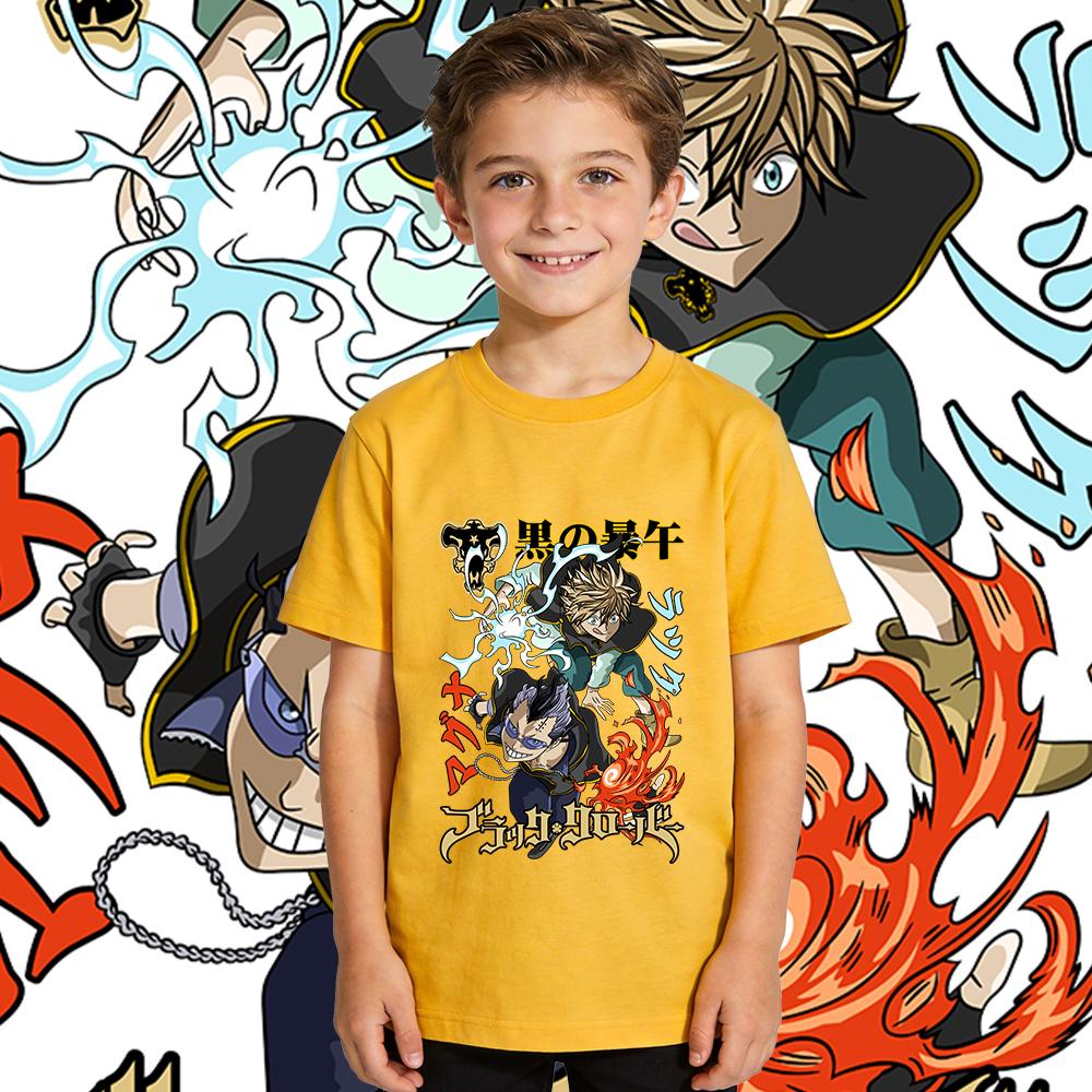 Black Clover Luck x Magna Anime Print Cotton T Shirt Boys Girls Casual Soft Breathable Kids Clothing