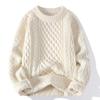 Pull Homme Tricot Texture Losanges Ample Épais Col Rond Couleur Pure