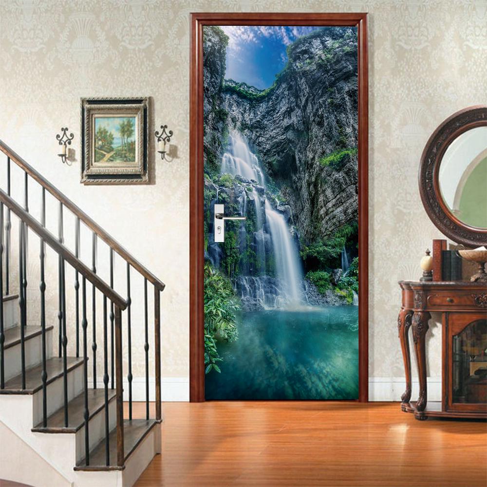 3D Door Mural Sticker Peel and Stick Door Wallpaper Golden Buddha Castle Moon Mermaid Flower Home Decor Removable
