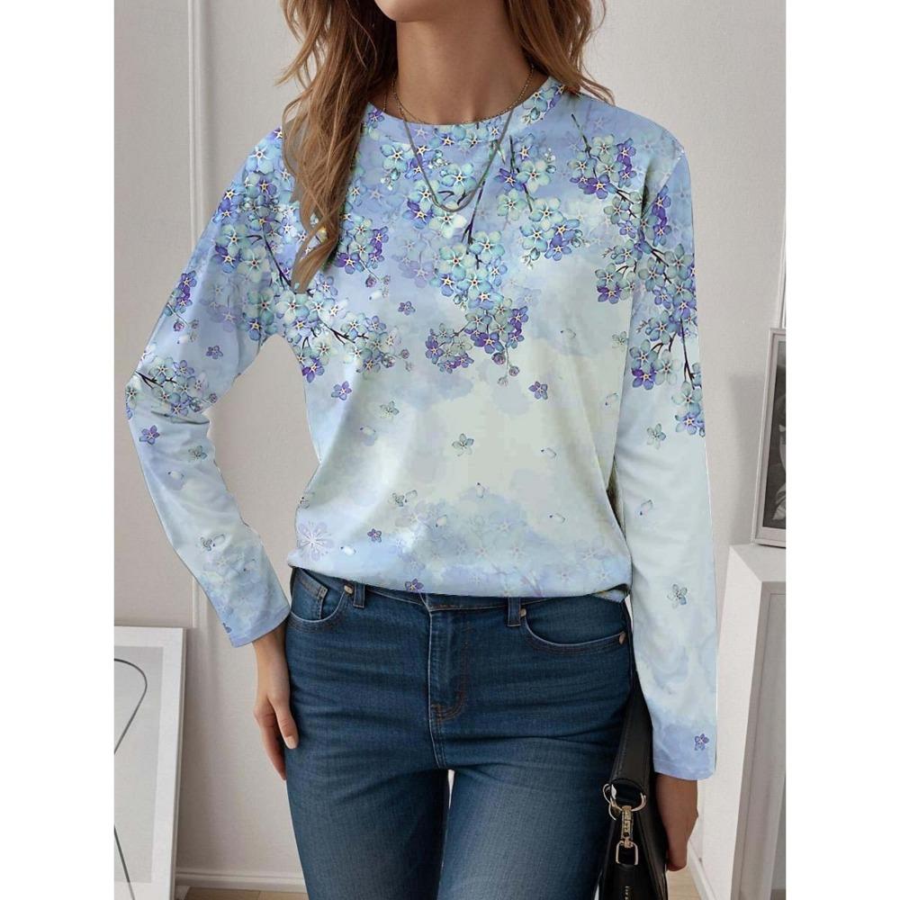 Fashion Women's T Shirt Tee 3D Print Floral Graphic Casual Holiday Fashion Long Sleeve T-shirt O-Neck Yellow Sweatshirt Pullover