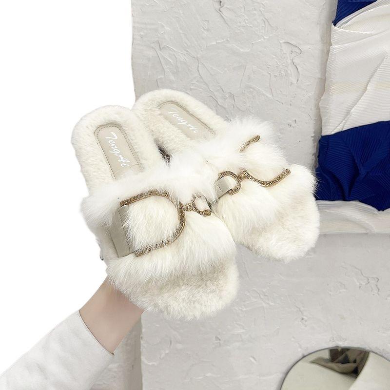 Mao Mao slippers women wear Internet celebrities super fire 2025 autumn and winter new versatile flat-bottomed fairy one-word cotton drag tide