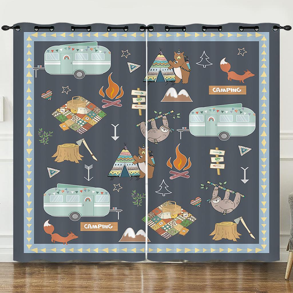 Curtain Flower Fresh Illustration Animal 3D Digital Printing Blackout Curtain Punching