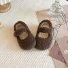 Simple solid color girls' Mary Jane shoes, new autumn and winter style, cute and quirky plush loafers with Velcro, flat-soled and lined with fleece
